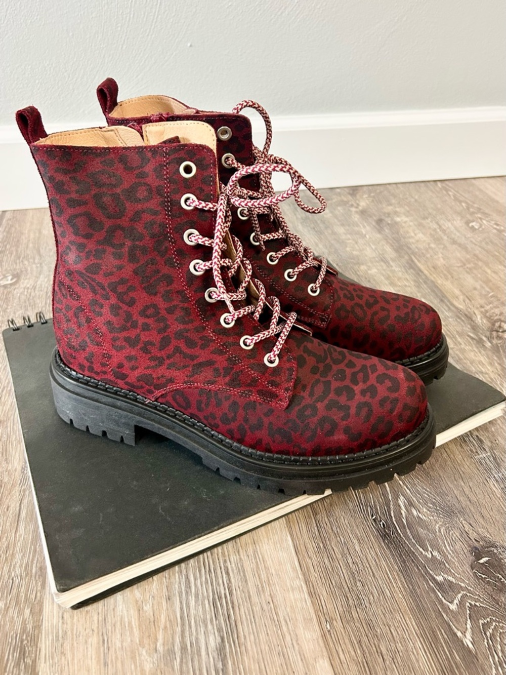 ANTHRO MAEVE 🔥 From Anthropologie - Harvest Hiker Boot in Wine Cheetah - Size 9